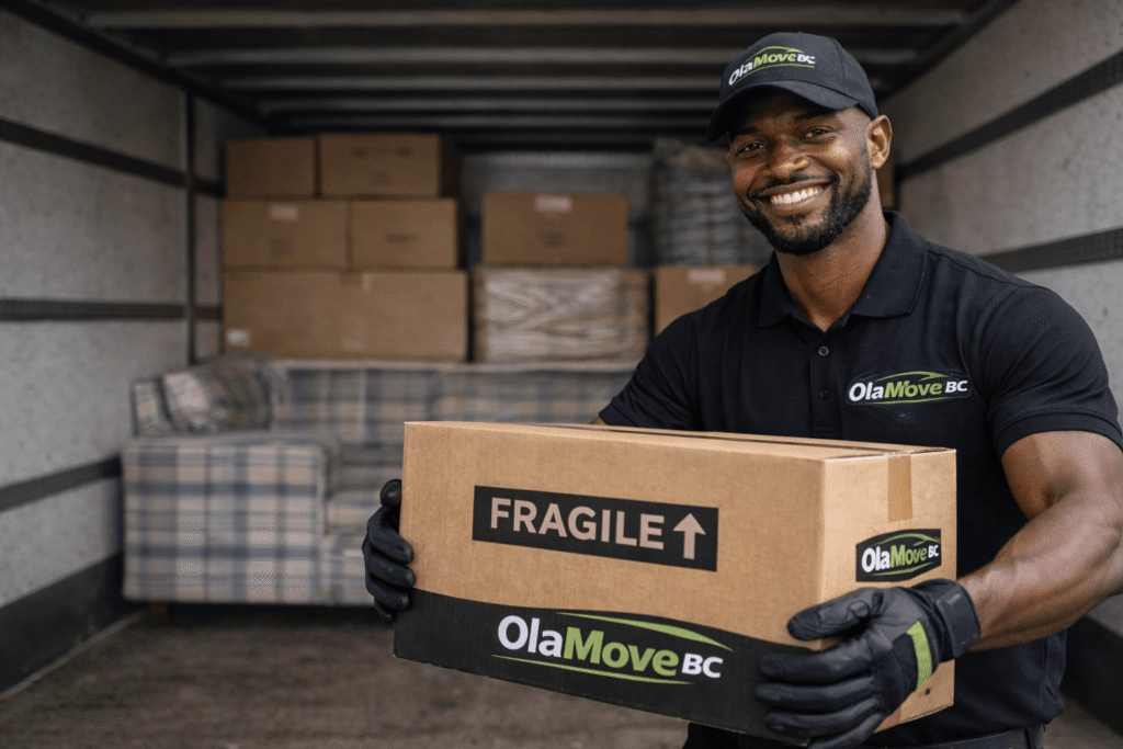 Professional movers from OlaMoving BC loading furniture in Surrey Vancouver
